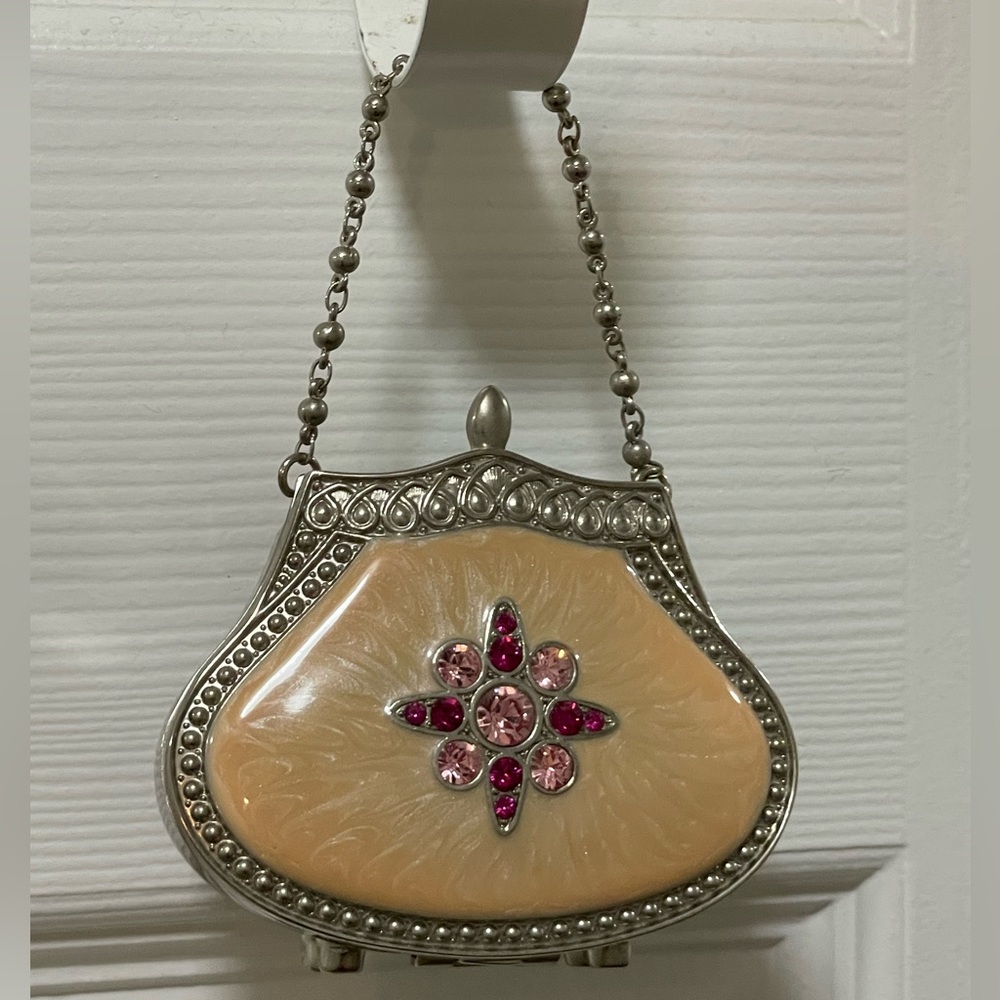 PartyLite Retired Rhinestone Metal Purse Tea Light Candle Holder Mirror